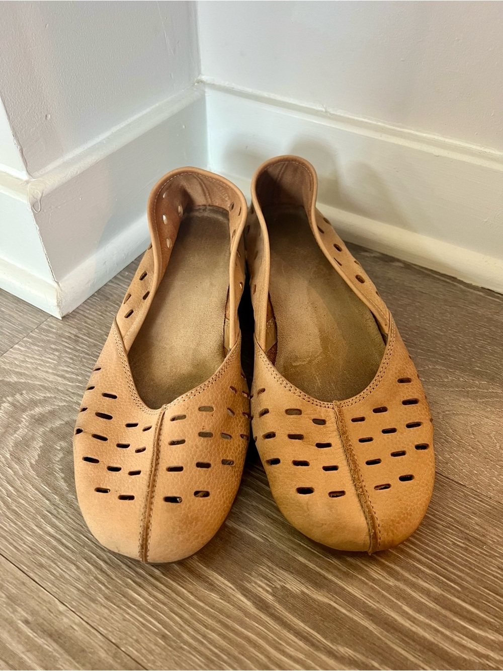 AEROSOLES Tan Perforated Slip-On Ballet Flats